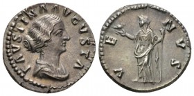 Faustina junior, daughter of Antoninus Pius and wife of Marcus Aurelius Denarius circa 161-175, AR 18mm., 3.25g. Draped bust r. Rev. Venus standing l....