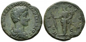 Commodus as Caesar, 166-177 As 175-176, Æ 21mm., 10.51g. Bare-headed and draped buat r. Rev. Hilaritas standing l., holding long palm and cornucopiae....