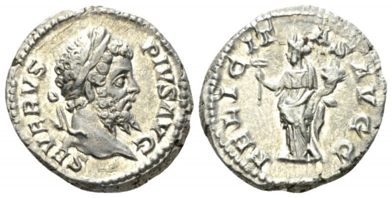 Septimius Severus, 193-211 Denarius circa 202-210, AR 18.5mm., 4.04g. Laureate h...