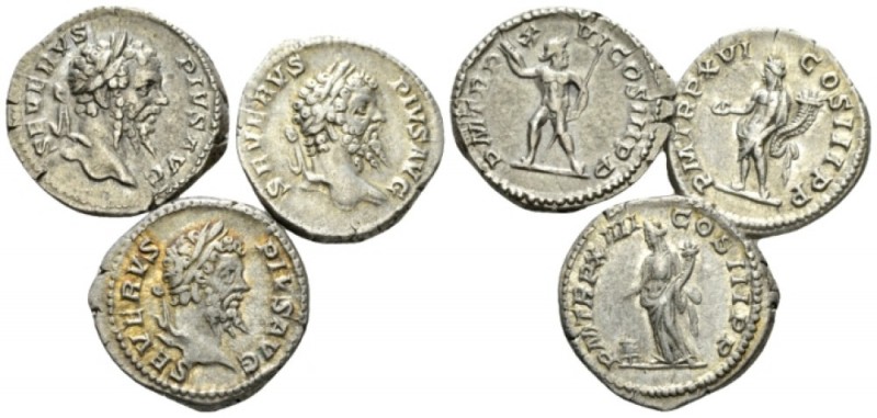 Septimius Severus, 193-211 Lot of three Denarii circa 206-208, AR 19mm., 10.56g....