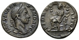 Severus Alexander, 222-235 Denarius circa 228-231, AR 18mm., 3.34g. Laureate head r. Rev. Fides seated l., holding two standards. RIC 193. C 51.

Ol...