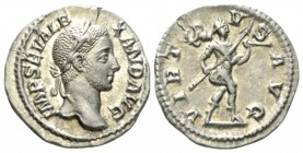 Severus Alexander, 222-235 Denarius circa 228-231, AR 19mm., 2.61g. Laureate head r. Rev. VIRTVS AVG Romolus advancing r., carrying spear and trophy. ...