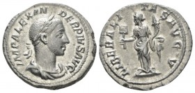 Severus Alexander, 222-235 Denarius circa 231-235, AR 20.5mm., 3.43g. Laureate and draped bust r. Rev. Liberalitas standing l., holding abacus and cor...