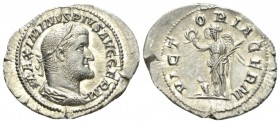 Maximinus I, 235-238 Denarius circa 236-238, AR 23mm., 2.80g. Laureate, draped and cuirassed bust r. Rev. VICTORIA GERM Victory standing l., holding w...
