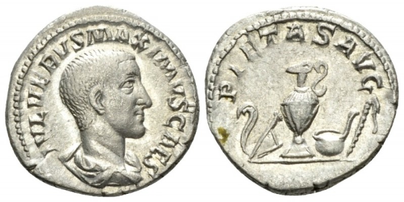 Maximus Caesar, 235-238 Denarius circa 235-236, AR 19mm., 3.26g. Bare-headed, dr...