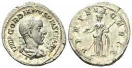 Gordian III, 238-244 Denarius circa 241, AR 20.5mm., 2.94g. Laureate, draped and cuirassed bust r. Rev. Venus standing l., holding helmet and sceptre ...