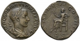 Gordian III, 238-244 Sestertius circa 241, Æ 29mm., 17.28g. Laureate, draped, and cuirassed bust r. Rev. Apollo seated l., holding branch and resting ...