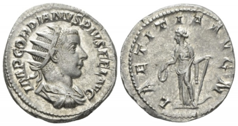Gordian III, 238-244 Antoninianus circa 241-243, AR 21.5mm., 4.54g. Radiate, dra...