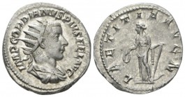 Gordian III, 238-244 Antoninianus circa 241-243, AR 21.5mm., 4.54g. Radiate, draped and cuirassed bust r. Rev. Laetitia standing l., holding wreath an...