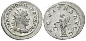 Philip I, 244-249 Antoninianus circa 244-247, AR 23.5mm., 4.18g. Radiate, draped and cuirassed bust r. Rev. Aequitas standing l., holding scale and co...