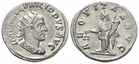 Philip I, 244-249 Antoninanus Antioch circa 244-247, AR 23mm., 3.79g. IMP M IVL PHILIPPVS AVG Radiate, draped and cuirassed bust r. Rev. AEQVITAS AVGG...