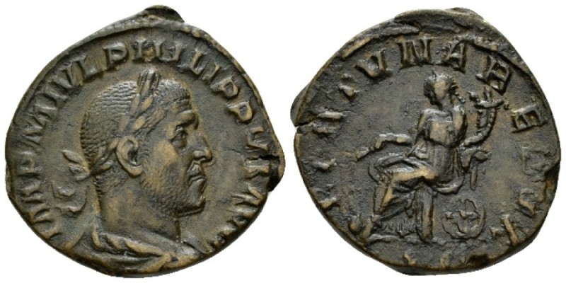 Philip I, 244-249 Sestertius circa 249, Æ 29.5mm., 14.80g. Laureate, draped, and...