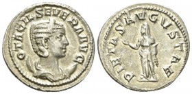 Otacilia Severa, wife of Philip I Antoninianus circa 248-249, AR 22.5mm., 4.46g. Diademed and draped bust r., set on crescent. Rev. Pietas standing l....