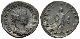 Carinus, 283-285 Antoninianus circa 282-283, billon 21.5mm., 3.56g. Laureate, draped and cuirassed bust r. Rev. The Emperor standing r., wearing milit...