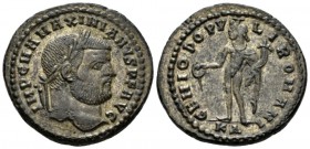 Maximianus Herculius, first reign 286-305 Follis Cyzicus circa 295-296, Æ 29.5mm., 10.07g. Laureate head r. Rev. Genius standing l., with modius on he...