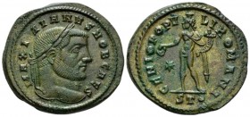 Galerius Maximianus Caesar, 293-305 Follis Ticinum circa 296, Æ 30.5mm., 14.35g. Laureate bust r. Rev. Genius standing l., holding patera and cornucop...