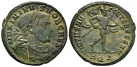 Maximinus II Caesar, 305-308 Follis Aquileia circa 306-307, Æ 28.5mm., 9.64g. Laureate and cuirassed bust r. Rev. Mars advancing r., holding spear and...