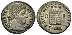 Constantine I, 307-337 Follis Alexandria circa 325-326, Æ 19.5mm., 3.35g. Laureate head r. Rev. Camp-gate with no doors and two turrets; above, star; ...