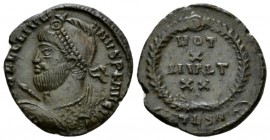 Julian II, 360-363 Follis Thessalonica 361-363, Æ 19mm., 2.57g. D N FL CL IVLIANVS P F AVG Pearl-diademed, draped, and cuirassed bust r. Rev. VOT/ X/ ...