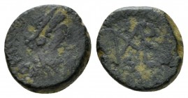 Marcian, 450-457 Æ4 Nicomedia 450-457, Æ 10mm., 1.24g. DN MARCIANVS PP Diademed and draped bust right. Rev. Monogram. RIC 554.

Rare. Very Fine.