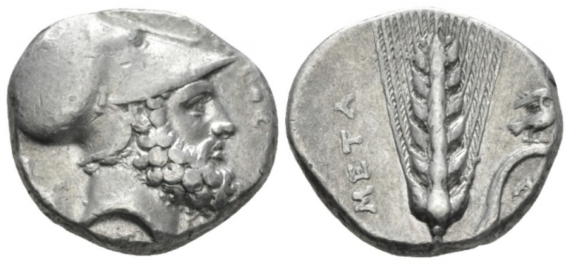 Lucania, Metapontum Nomos circa 340-330, AR 20mm., 7.90g. . Head of Leucippus r....