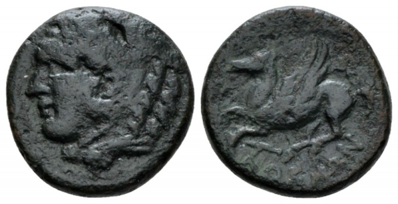 Bruttium, Locri Epizephyrii Bronze circa 300-268, Æ 15.5mm., 3.70g. Head of Hera...