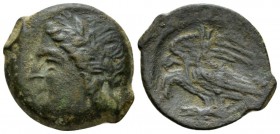 Sicily, Agrigentum Bronze circa 275-240, Æ 21mm., 6.21g. Laureate head of Apollo l. Rev. Two eagles standing l., one of which is on hare. Calciati 138...
