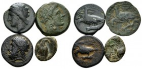 Sicily, Agrigentum Lot of four bronzes circa 338-287, Æ 15mm., 15.21g. Lot of four bronzes, some rarities: Onkia circa 338-287 Aeagle standing facing....