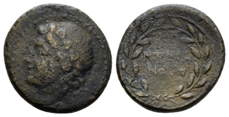 Sicily, Aluntium Hexas circa 212-150, Æ 15.5mm., 3.13g. Ivy-wreathed head of Dyo...