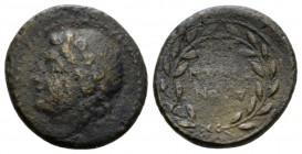 Sicily, Aluntium Hexas circa 212-150, Æ 15.5mm., 3.13g. Ivy-wreathed head of Dyonisus l. Rev. Legend within wreath.Campana 17. Calciati 10.

Extreme...