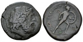 Sicily, Messana, The Mamertini, Pentonkion circa 220-200, Æ 28.5mm., 12.97g. Laureate head of Zeus r.; behind, club. Rev. Warrior advancing r., wearin...