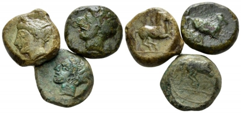 The Carthaginians in Sicily and North Africa, Lot of three bronzes circa 375-350...