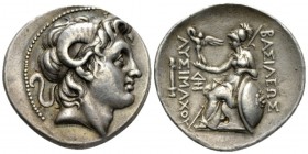Kingdom of Thrace, Lysimachus, 323 – 281, Lampsacus Tetradrachm circa 297-281, AR 32mm., 17.09g. Diademed head of deified Alexander r., with the horn ...