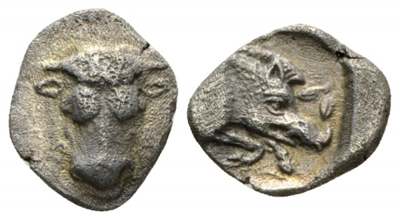 Phocis, Federal coinage Obol circa 478-460, AR 9.5mm., 0.92g. Frontal bull's hea...