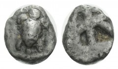 Aegina, Aegina Hemiobol circa 480-457, AR 6mm., 0.52g. Aegina, Aegina, circa 480-457, AR 6mm, 0.52 g. Sea turtle. Rev. Skew incuse pattern. McClean 60...