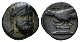 Mysia, Adramyteion Bronze IV cent., AR 13mm., 1.45g. Facing head of Zeus. Rev. Bird on altar l. Von Fritze, Mysien 4, 1. SNG France 2. Klein, KM 248....