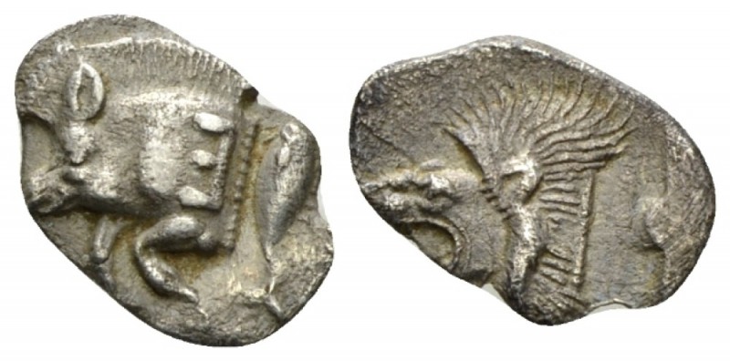 Mysia, Cyzicus Diobol circa 450-400, AR 12mm., 0.74g. Forepart of boar l.; in r....