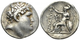 Kingdom of Pergamum, Eumenes II, 197-159 Pergamum Tetradrachm circa 197-159, AR 27mm., 16.83g. Laureate head. Rev. Athena seated l. with wreath in out...