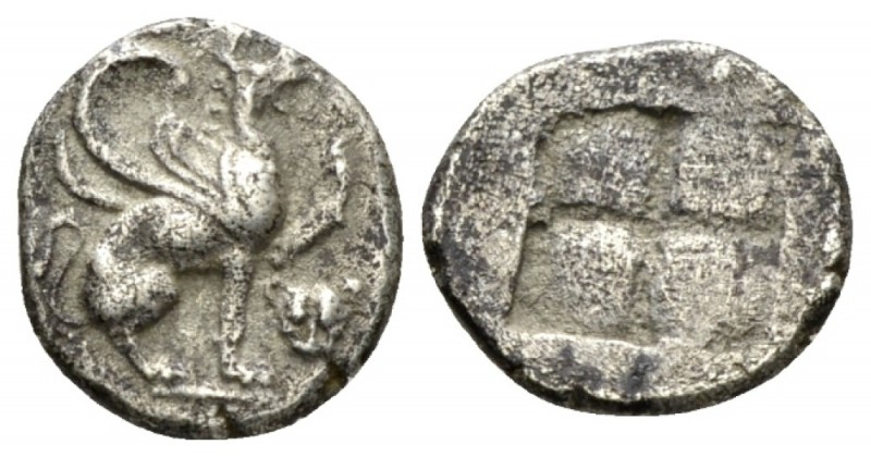 Ionia, Teos Triobol circa 460-420, AR 11mm., 1.35g. Griffin seated r., forepaw r...