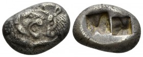 Lydia, Sardis Siglos temp. Cyrus – Darios I circa 550/39-520, AR 16mm., 5.22g. Confronted foreparts of lion and bull. Rev. Two incuse squares. SNG von...