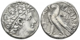 The Ptolemies, Cleopatra III and Ptolemy IX Soter II, 116-107 Alexandria Tetradrachm circa 108-107, AR 25mm., 13.97g. Diademed head r., wearing aegis....