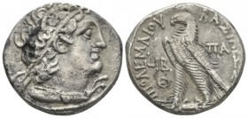The Ptolemies, Cleopatra III and Ptolemy X (107-101), Alexandria Tetradrachm circa 106-105, AR 25.5mm., 13.17g. Diademed head r., wearing aegis. Rev. ...