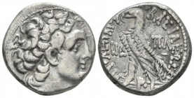 The Ptolemies, Alexandria Tetradrachm circa 101-100, AR 23mm., 12.36g. Diademed head r., wearing aegis. Rev. Eagle standing l. on thunderbolt; LIΔ in ...