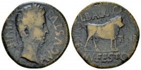 Hispania, Celsa Octavian as Augustus, 27 BC – 14 AD As after 27 BC, Æ 27.5mm., 11.71g. Laureate head r. Rev. Bull r. Vives 161, 2. RPC 273.

Nice da...