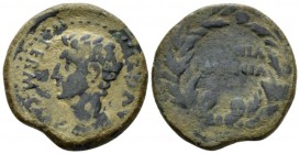 Hispania, Colonia Patricia Octavian as Augustus, 27 BC – 14 AD As 27 BC-14 AD, Æ 26mm., 8.96g. Bare head l. Rev. COLONIA/ PATRICIA within wreath. RPC ...