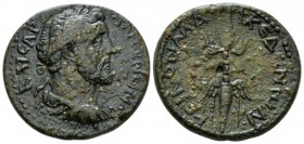 Macedonia, Koinon Antoninus Pius, 138-161 Bronze 138-161, Æ 28mm., 12.19g. Laureate and draped head r. Rev. Winged thunderbolt. Varbanov 3036

Green...