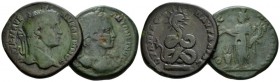 Thrace, Pautalia Caracalla, 198-217 Lot of two bronzes circa 198-217, Æ 30.5mm., 29.05g. Laureate bust r. Rev. Colend serpent, with forked tail and ra...