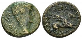 Corinthia, Corinth Tiberius, 14-37 Bronze circa 12-16, Æ 19mm., 7.12g. Laureate head r. Rev. Pegasus flying r. RPC 1147. BCD 360

Light brown tone. ...