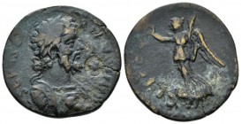 Corinthia, Corinth Septimius Severus, 193-211 Bronze circa 193-211, Æ 27.5mm., 8.14g. Laureate and cuirassed bust r.; in front countermark. Rev. Nike ...