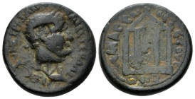 Pontus, Amasia Trajan, 98-117 Bronze circa 107, Æ 22mm., 7.40g. Laureate head r., two countermaks. Rev. Tetrastyle temple. SNG von Aulock 18.

Dark ...